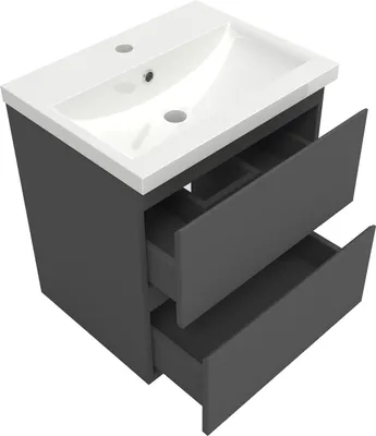Produktbild von Waschtisch mit Unterschrank 50cm Alast Badmöbel Set Dunklegrau Dick Keramik Waschbecken mit Unterschrank MDF Softclose