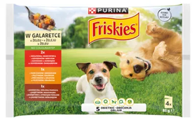 Zdjęcie produktu dla FRISKIES ADULT Pies Galaretka Wołowina Kurczak Jagnięcina 4x85g