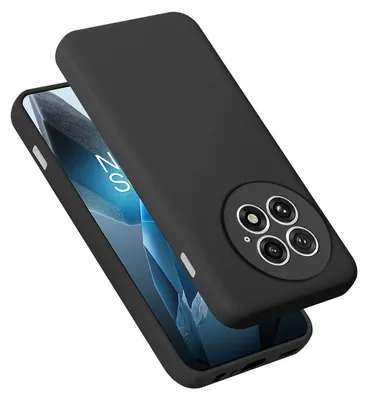 A black phone case is shown on a white background, with the phone inside the case visible.
