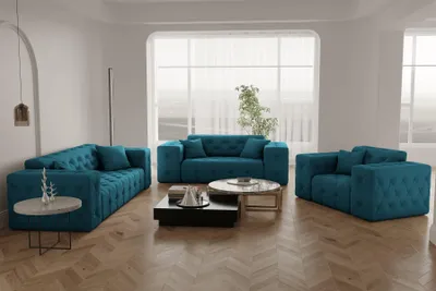 Produktbild von Sofaset Designersofa CHANTAL 3-2-1 in Stoff Opera Velvet Ozeanblau