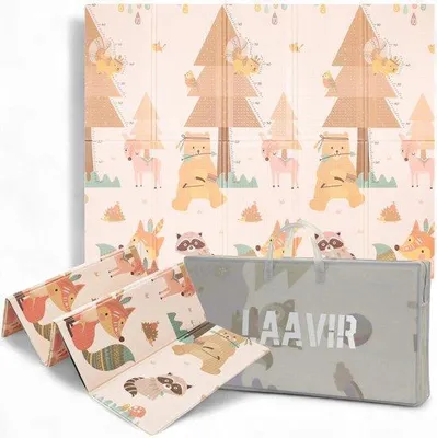 Produktbild von Laavir® Faltbare Baby-Spielmatte 200x150 cm - Beidseitiges Tierdesign - Schaumstoff - Inklusive Tasche - Wasserabweisend