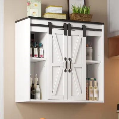 Produktbild von Flieks Küchen-Wandschrank mit 2 Schiebetüren, verstellbaren Einlegeböden, Hängeschrank zur Aufbewahrung, Küchenhängeschrank 80x31x76cm, Weiß
