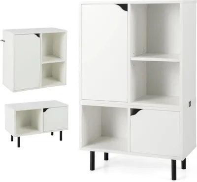 Immagine prodotto di KOMFOTTEU Libreria a vista con 3 ripiani e 2 ante, libreria con sistema antiribaltamento, mobile contenitore in legno, 60 x 30 x 96,5 cm, bianco