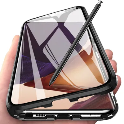 Immagine prodotto di Galaxy Note 20 Ultra Case, Cover in vetro temperato full body con assorbimento magnetico, telaio in metallo, custodia protettiva completa per Samsung Galaxy Note 20 Ultra Black