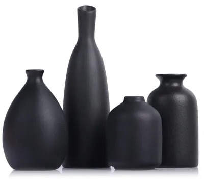Immagine prodotto di Omgoods - Set di 4 vasi in Vetroceramica nera - Decorazioni per soggiorno, bagno, cucina e ufficio
