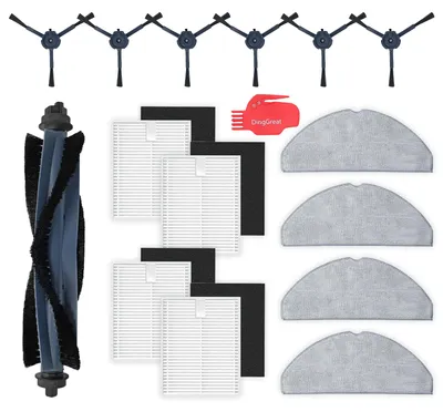 Zubehörset für Saugroboter, 1 Hauptbürste, 6 Seitenbürsten, 4 Filter, 4 Mopps
