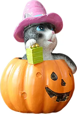Produktbild von Halloween-Katze auf Kürbis-Figur, süße Kürbis-Katzenstatue, Kunstharz-Skulptur für den Innenbereich, für Regal, Tischplatte, Schlafzimmer, Eingangsbereich