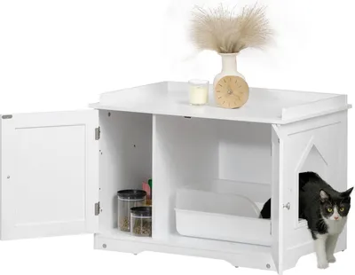 Produktbild von Katzenschrank Katzentoilette Verstellbare Trennwand Magnettüren Weiß 86X48X52Cm