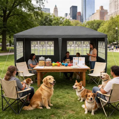 Produktbild von YZNAHRE Pavillon 3x6m Polyester Partyzelt mit Seitenteilen und Fenstern Gartenpavillon UV Schutz Wasserdicht Windschutz Gartenzelt Zelt Outdoor, Anthrazit