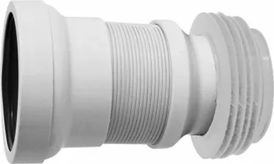 A white flexible toilet connection pipe with ribbed sections.