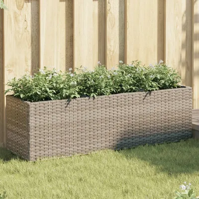Productafbeelding van Maison Exclusive - Verhoogde plantenbak met 3 compartimenten, grijs, 105x30x32 cm, polyrotan