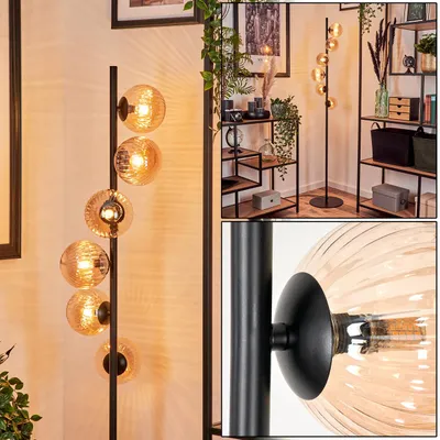 Produktbild von Garaguso Stehlampe aus Metall/Riffelglas in Schwarz/Bernsteinfarben
