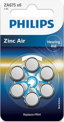 Produktbild von 1x6 Philips Zinc-Air PR44 / 675 Hörgeräte Batterie