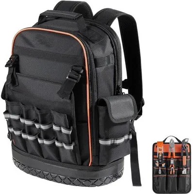 Produktbild von Elektrische Werkzeugtasche mit 64 Fächern, Organizer für Werkzeuge, Tasche mit Laptopfach und stabilen Boden, ideal für Elektriker, Reparaturarbeiten und Heizungsinstallationen