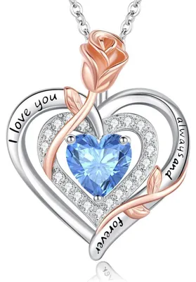 Productafbeelding van Halsketting dames, dubbel hart, roos, bloem, 925 zilver, geboortesteen, cadeau