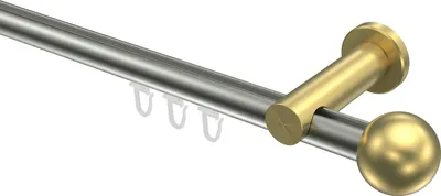 Produktbild von Interdeco Innenlaufstange / Gardinenstange mit Innenlauf Edelstahl-Optik / Messing-Optik, Typ Platon Luino (Kugel), 20 mm Ø 1-läufig, 220 cm