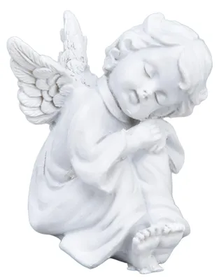 Image de Figurine d'ange gardien assis en résine synthétique, décoration funéraire résistante aux intempéries pour cimetières, espaces extérieurs et jardins, 6 x 5,5 cm, ange funéraire décoratif comme figurine commémorative, cadeau de condoléances