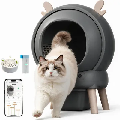 Produktbild von Katzentoilette Selbstreinigende XXL Katzenklo mit App-Steuerung, für mehrere Katzen, 9-fach Anti-Klemm-Sensoren, geruchsarm, leise, Grau