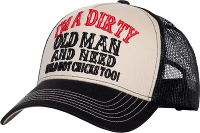 Immagine prodotto di King Kerosin Herren Trucker Cap "Sono un vecchio sporcaccione" Nero e bianco sporco