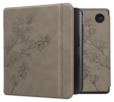 Produktbild von kwmobile Schutzhülle für Kobo Kobo Libra Colour / Tolino Vision Color Hülle - eReader Case aus Kunstleder mit Auto Sleep Funktion - Magnolien mit Grau