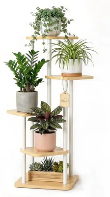 Productafbeelding van Plantenrek voor binnenshuis, 5-laags, metalen plantenrek voor balkon en woonkamer, stevige plantentoren voor buiten, wit