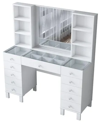 Image de Coiffeuse Table de maquillage avec rangements en Bois MDF blanc - L 120 × P 40 × H 133,8 cm