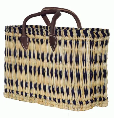 Produktbild von Seegras Tasche groß kurzer Griff Einkaufskorb Flechtkorb Korbtasche Korb, blau