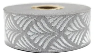 Produktbild von Jacquard-Webband in Grau und Weiß, 10 Meter x 35 mm, für Dekoration