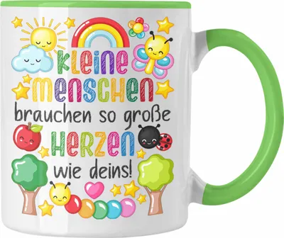 Produktbild von Trendation - Erzieherin Tasse Geschenk Danke Dankeschön Abschiedsgeschenk Beste Kindergärtnerin Spruch Kleine Menschen Brauchen Dein Herz (Grün)