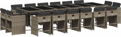 Produktbild von vidaXL 17-tlg. Garten-Essgruppe mit Kissen Grau Poly Rattan