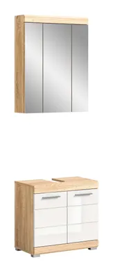 Produktbild von xonox.home Badezimmerset Lambada IV - Sonoma Eiche / Weiß Hochglanz ohne Badaufsatzleuchte