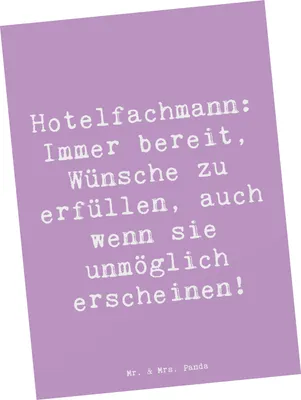 Produktbild von Mr. & Mrs. Panda Postkarte Spruch Hotelfachmann Zauber - Lavendeltraum - Geschenk, handgefertigte Geschenke, Engagement, Freundlichkeit, mit Herz, Ansichtskarte, Hotel