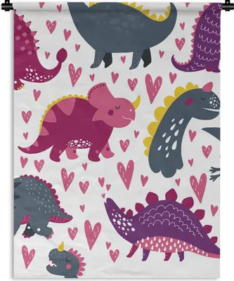 Produktbild von MuchoWow® Wandteppich Wandbehang Dino - Herz - Muster - Rosa - Mädchen - Dinosaurier 60x80 cm Tapisserie Dekoration Wandtuch - Decke - Wandtücher - Wohne