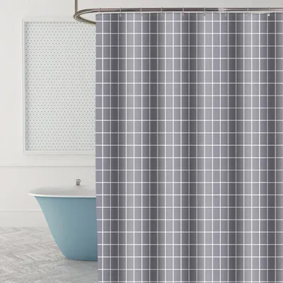 Produktbild von Duschvorhang Wasserdichter Badezimmervorhang mit 12 Haken Maschinenwaschbar 180 × 200CM Graues Gitter