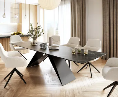 Produktbild von DELIFE Esstisch Edge 300x100cm Keramik Laminam®Noir Desir Braun V-Mittelfuß Schwarz