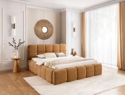Produktbild von MEBLINI Salerno Polsterbett 120x200 mit Lattenrost - Bubble Bett - Cloud - Marshmallow Bed - Kopfteil Bett mit Stauraum - Betten - 120x200 - Fuchsrot Boucle ohne Matratze