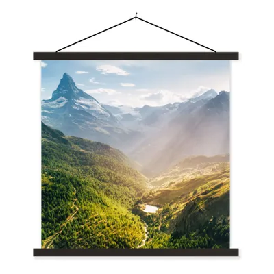 Produktbild von MuchoWow® Textilposter Berge - Pflanzen - Landschaft 90x90 cm mit schwarzem Rahmen - Magnetisches