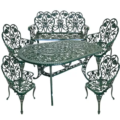 Produktbild von abc HOME | Gartenmöbel Set 6tlg. | Gartentisch | Gartenstühle | Gartenbank | Aluminiumguss | Jugendstil