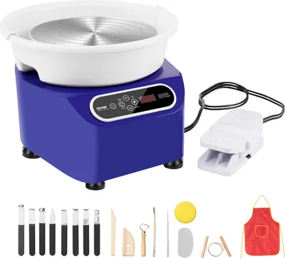 Produktbild von VEVOR Töpferscheibe, 28 cm Töpferformmaschine, 450 W elektrische Töpferscheibe mit Pedal & LCD-Touchscreen, Keramikscheibe mit Direktantrieb und Formwerkzeugen für Heimwerker-Kunsthandwerk, blau