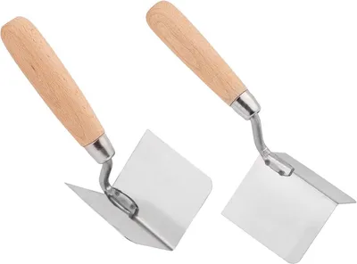 Produktbild von 2 Stück Eckenkelle rostfrei 80 x 60 mm – Inneneckenkelle und Außeneckenkelle aus Edelstahl mit Holzgriff