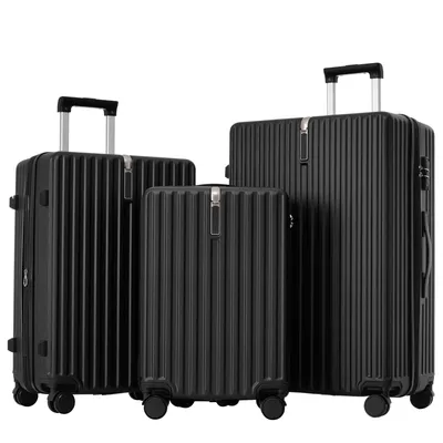 IMEX 3-teiliges Hartschalen-Kofferset – ABS, 360° Rollen, Mit Zahlenschloss (Schwarz, M/L/XL)
