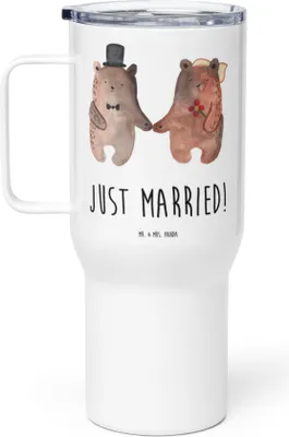 Produktbild von Mr. & Mrs. Panda Kaffee-to-go-Becher Bär Heirat - Weiß - Geschenk, Teebecher, Thermobecher, Großer, thermosbecher, Teddy, Edelstahl-Thermobecher