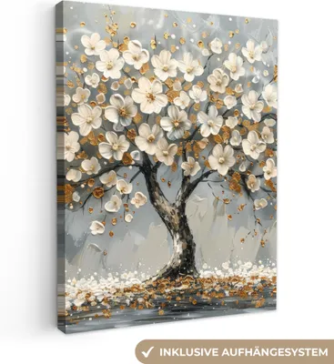 Obrázek produktu pro OneMillionCanvasses® - Plátna - Strom - Zlato - Květiny - Abstraktní umění, nástěnné dekorace, Obrazy Obývací pokoj, 60x80cm