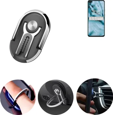 Produktbild von K-S-Trade 3in1 Smartphone-Ring Handy-Ring kompatibel mit OnePlus Nord N10 5G Fingerhalterung  Handyring Tischständer Lüftungsgitter-Halterung Tisch