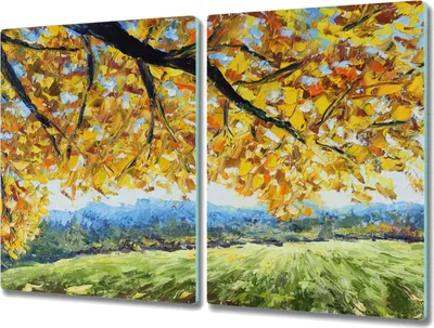 Produktbild von Coloray Schneidebrett Herdabdeckplatte 2x40x52 cm Kochplattenabdeckung Küchenbrett Hackbrett - Baum Blätter im Herbst