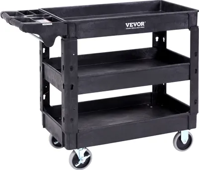 Produktbild von VEVOR Servierwagen 103x43,5x85,7cm Abräumwagen 249kg Tragfähigkeit Rollwagen aus Polypropylen Mehrzweckrollwagen mit 3 Fächern Küchenwagen mit Schwenkrädern Nischenwagen Werkstattwagen Servicewagen