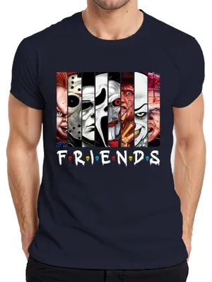Zdjęcie produktu dla FRIENDS Horror Icons Jason Michael Pennywise Freddy Chucky Kultowa koszulka męska, granatowy, M