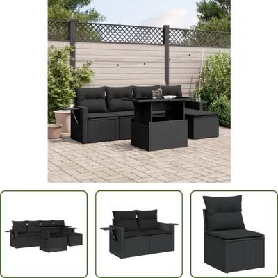 Produktbild von The Living Store 6-tlg. Garten-Sofagarnitur mit Kissen Schwarz Poly Rattan