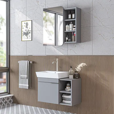 Produktbild von Roomart LYCIA-72 Badmöbel-Set 3-teilig 72 cm breit, Grau