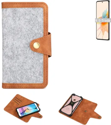 Produktbild von K-S-Trade Handyhülle kompatibel mit ZTE S30 Schutzhülle Filz-Hülle Kunst-Leder hellgrau braun (1x)